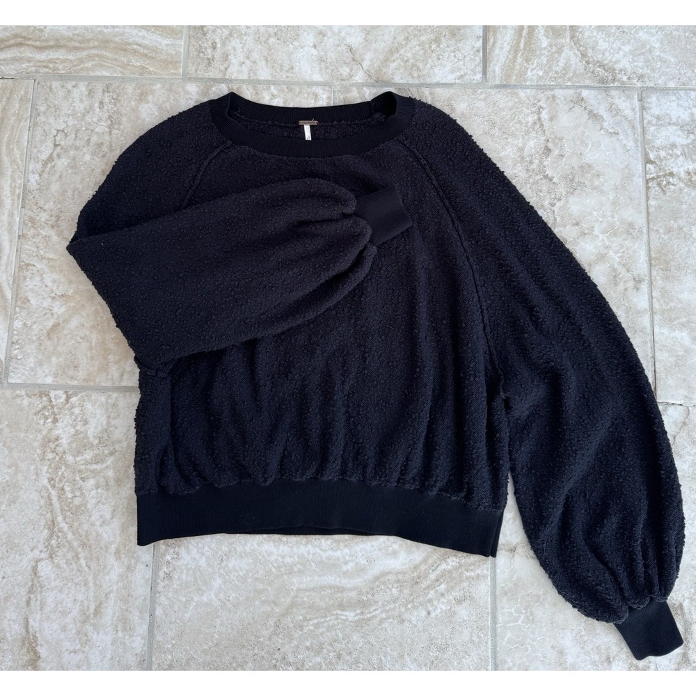 FREE PEOPLE WOMEN'S BLACK LONG SLEEVE TEXTURED FOUND MY FRIEND PULLOVER Size XS - Picture 7 of 13